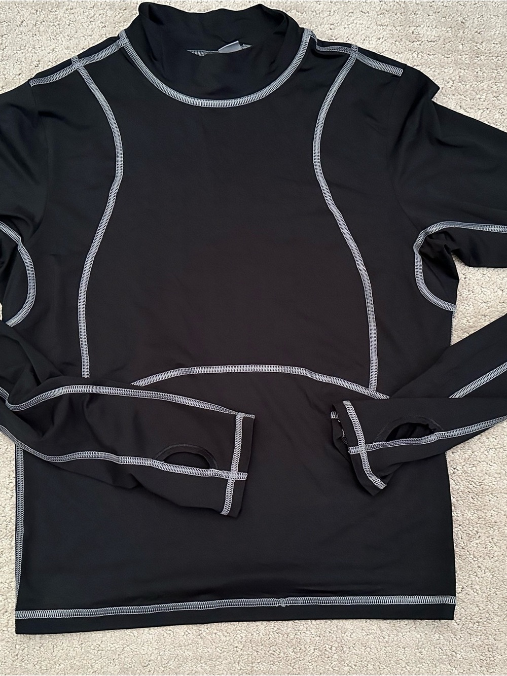 Women’s Sweaty Betty Black Turtleneck Base Layer with Gray Contrast Stitching